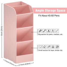 Asten Pen Holder, Pencil Holder for Desk, Pen Organizer for Office, School, Desktop, Large Capacity Pen Storage Organizer with 5 Compartment for Pens, Markers, Makeup Brush, Cosmetics (Pink, 1 Pack)