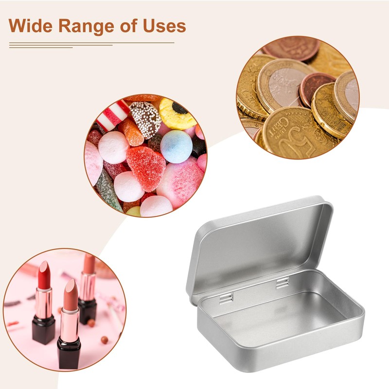 sourcing map Metal Tin Box Containers, 3.4x2.4x0.7 Inch Silver Rectangular