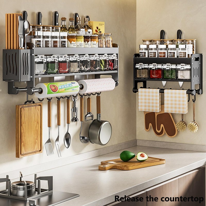 Hanging Wall Mount knife Wall Mount,Condiment Cup, Space-Saving Knife Rack