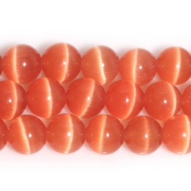 JOE FOREMAN Cuentas redondas de ojo de gato naranja claro de 8 mm para hacer joyas, cuentas de 15 pulgadas, piedras semipreciosas hechas a mano