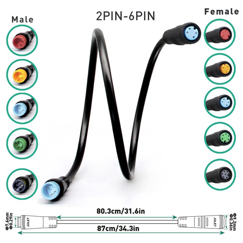 Ebike Extension Cable 2/3/4/5/6 Pin Waterproof Plug Female to Male