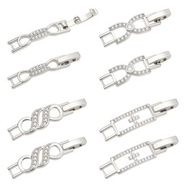 CRAFTYMELODY 8Pcs Fold Over Clasp 4 Style Brass Cubic Zirconia Extension Clasp Snap Lock Closure End Caps Watch Platinum Jewelry for Bracelet Necklace DIY Jewelry Making Findings Accessory