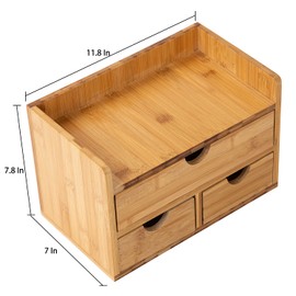 Rustic Distressed white 3-Tier Bamboo Desk Organizer with 3 Drawers Mini Storage Shelf For Desk, Toiletries Vanity Office Supplies (bamboo)