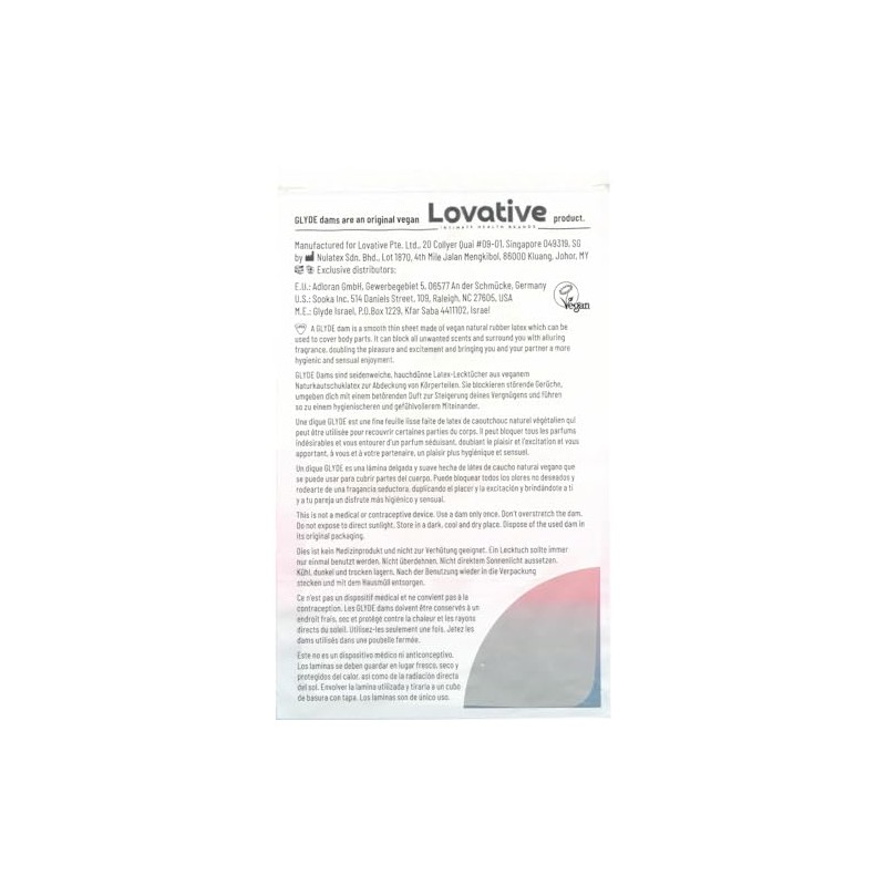 Glyde Dams Vanilla - 4 Latex Protective Wipes - Yellow