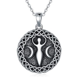 ROMANTICWORK Triple Moon Goddess Necklace Celtic Magic Pagan Wicca Necklaces Sterling silver Wiccan Pewter Jewelry