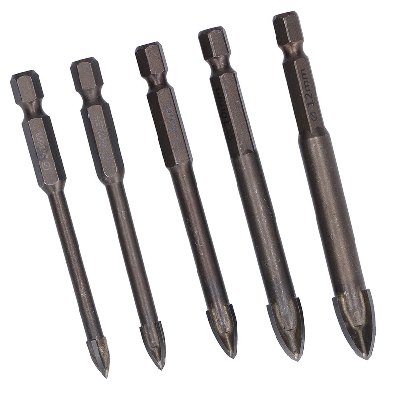 5Pcs Cross Hex Drill Bit Carbide Glass Drills Bits Concrete