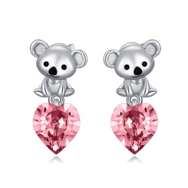 Flpruy Koala/Cat/Rabbit 925 Sterling Silver Girls Children's Earrings Blue Heart Crystal Moonstone Earrings Animal Earrings Animal Jewellery Gifts Women Daughter, Sterling Silver, Crystal