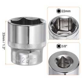 Sourcing Map 6-Point 3/8" Drive 22mm Deep Socket, 1.3" Length, 45# Steel, Polished Chrome, Square Drive, Auto Repair, DIY, Construction