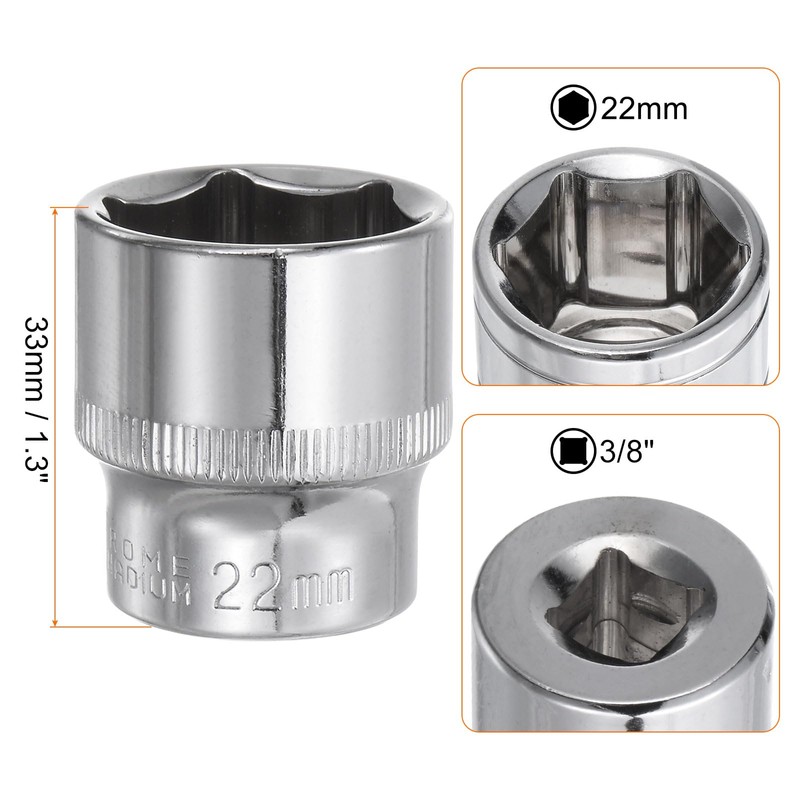 Sourcing Map 6-Point 3/8" Drive 22mm Deep Socket, 1.3" Length,