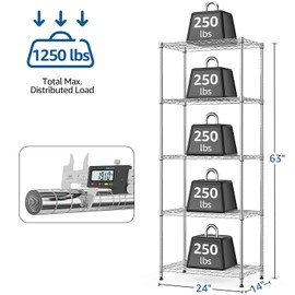 M MZG 1250 lbs 5 Tier Shelf Metal Storage Shelves Wire Rack Closet Organizers with Wheel for Garage Kitchen Bathroom Laundry Chrome 13.7" D x 23.6" W x 62.4" H