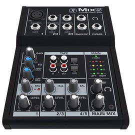 Mackie Mix5 5-Channel Compact Mixer, Bundle with TAPH100 Closed-Back Studio Monitor Headphones and 25' Value Series XLR Microphone Cable
