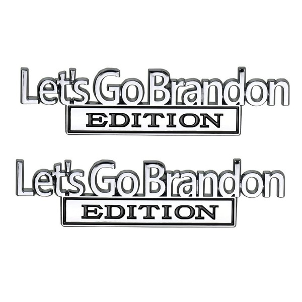 Zcardon 2pcs Let's Go Brandon Edition Emblems 3D Letters Decal Car Bumper Sticker Badgeslide ​Fender Badge Replacement for Vehicle, Truck, SUV, Door Decoration (Chrome)