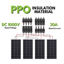 NuEnergy The Original Solar Y Branch Connectors Extra Long Solar Panel Parallel Connectors 1 to 4 Solar Cable Wire Plug Tool Kit (M/FFFF and F/MMMM)