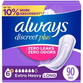 Always Discreet Incontinence Pads Extra Heavy Long, 90 Ct, Plus Absorbency