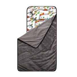 Race Track Toddler Naptime Blanket with Attached Removable Pillow, 22”x50” Kids Super Soft Rest Nap Mat, Rollup and Close with Straps & Carry Handle for Preschool, Daycare and Sleepovers