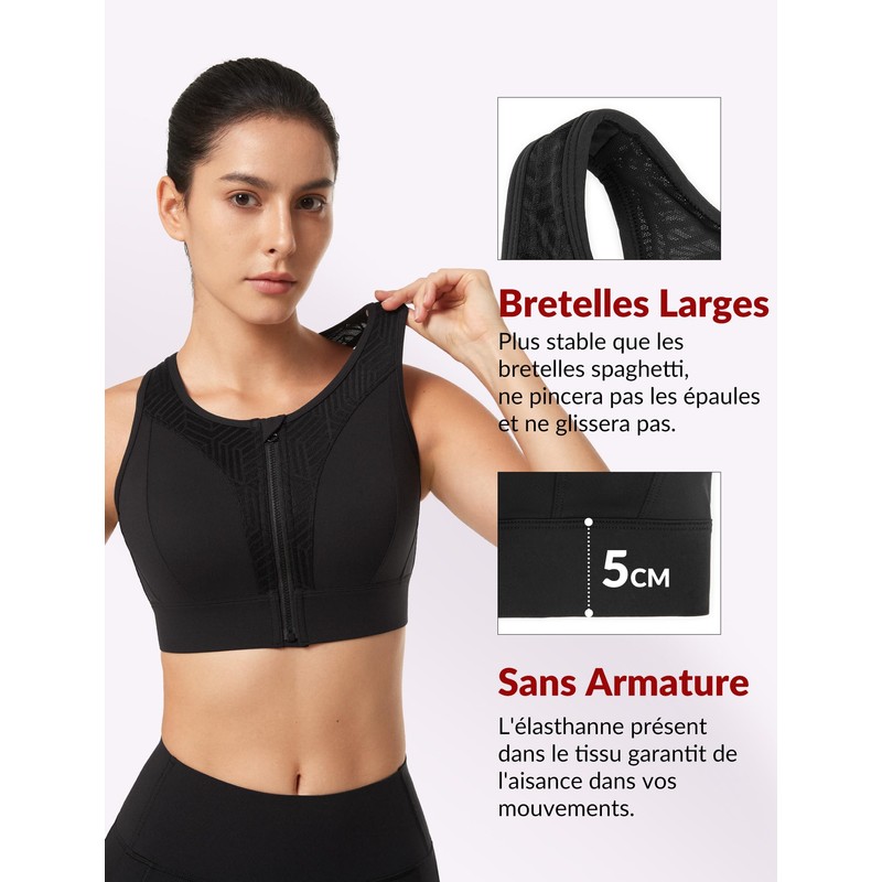 Yvette Sports Bra with Front Closure Mesh Racer Back Full