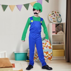 SERTAS World Book Day Cosplay Costume for Adult&Kids Cartoon Cosplay Costumes,Brother Fancy Dress Outfit Costume,Cartoon Costume withHat Gloves Mustache 4 Piece Set for World Book Day