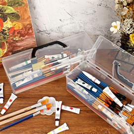 BTSKY 2 Pack Clear Plastic Painting Brush Container with Black Handle, Portable Long Paintbrush Case, Drawing Tools Storage Box, Practical Art Supply Organizer for Artist Crafters, 14"x4.7"x4.3"