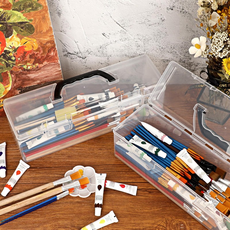 BTSKY 2 Pack Clear Plastic Painting Brush Container with Black