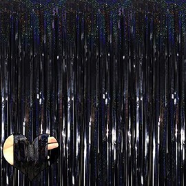 4 Pack 3.2Ft x 8.2Ft Pink Blue Fringe Curtain Backdrop, Metallic Tinsel Foil Fringe Streamers Curtains for Photo Booth Wedding Gender Reveal Backdrop Boy or Girl Birthday Party Decoration