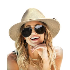 FURTALK Sun Hats for Women Summer Wide Brim UV UPF 80+ Panama Fedora Foldable Packable Straw Beach Hat