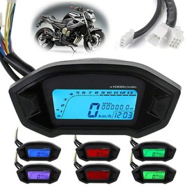 Universal Motorcycle LCD Digital Speedometer, Tachometer, Odometer with 7 Color Backlights (12V)