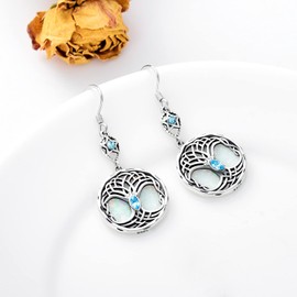 Celtic Tree of Life Earrings Sterling Silver Family Tree Dangle Drop Earrings with Birthstone Crystals, Birthday Jewellery Gifts for Women Her (Simulated Opal)