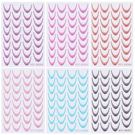 6pcs French Tip Nail Stickers 3D French Nails Stickers Colorful Gradient French Tip Stickers for Nails Design French Tips Nail Decals for Nail Art Supplies French Nail Sticker French Manicure Stickers