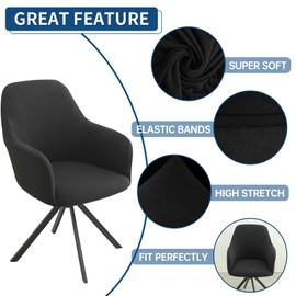 Iauddy Swivel Armchair Accent Dining Chair Cover for Office, Stretch Mid-Back Office Desk Chair Sliopcover Leisure Arm Chair Protector with arms for Living Room(1,Black)