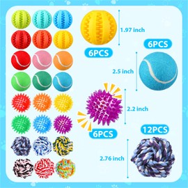 Skylety 30 Pcs Puppy Teething Toys for Small Medium Breed Includes 2.5 Inch Tennis Balls Squeaky Rubber Chew Toys and Treat Balls for Dogs Teething and Intellect Training