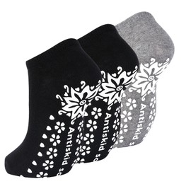 SkiBeaut Yoga Grips Non Slip Socks Pilates Anti Skid Sticky Grippers Ballet Barre Socks for Women 3 Pairs (US, Numeric, 5, 8, Regular, Regular, #12 Black*2+Gray- C(3 Pack))