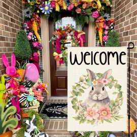 Guirnalda de Pascua feliz bandera de jardín de 12 x 18 pulgadas de doble cara, decoración de Pascua para patio al aire última intervensión, decoración exterior de granja para primavera