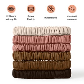 Pure Silk Hair Ties, 6PCS Silk Scrunchies for Hair, Scrunchies for Women Girls, Elastic Ponytail Holders No Damage