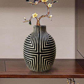 Small Black and White Vase Home Décor, Modern Ceramic Geometric Vase Solid Pattern Decoration for Home Kitchen Bathroom