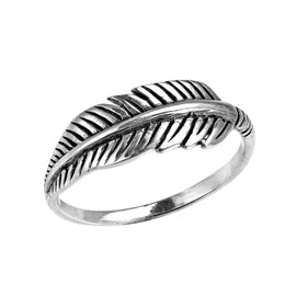AeraVida Vintage .925 Sterling Silver Feather Leaf Statement Band Ring (8)