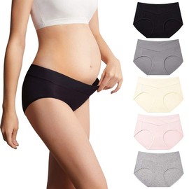 Mama Cotton Women's Under The Bump Maternity Panties Pregnancy Postpartum Maternity Underwear (Color-Multicolor-A 5 Pack, Size-M)
