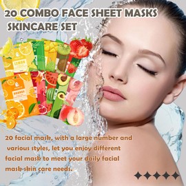 20 Pcs Face Sheet Masks Set,Moisturizing Sheet Masks,Hydrating Facial Mask Gift Set for Women,Mom,Wife & Girlfriends