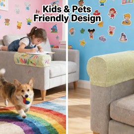 Yogsey Beige Chair Arm Covers - Spill & Scratch Proof Stretch Slipcovers for Sofa, Recliner & Armchair | Easy Fit, Washable Fabric