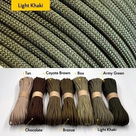 EdcX Paracord 4mm, 35+ Solid Colors (10m, 15m, 30m, 50m, 100m, 300m) | Ideal for Crafting, DIY, Camping, Survival, Outdoor | 100% Nylon Rope 4mm | Tactical Cord 550 Type III (Light Khaki, 15 m)