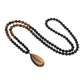 COAI 108 Malakette Meditationskette Gebetskette aus Tigerauge Perlen mit Tigerauge Wassertropfen Anhänger