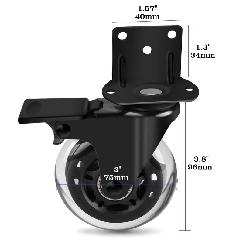 Hirate 3 inch Furniture Casters 360 Degree Brake Caster Wheels,Heavy