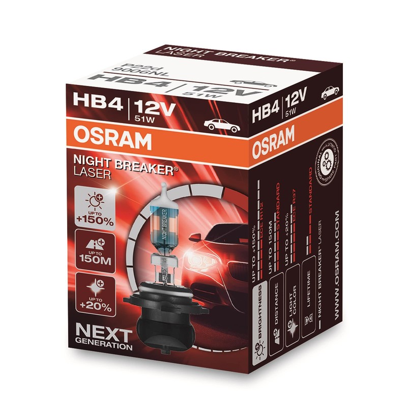 OSRAM OSRAM NIGHT BREAKER LASER HB4, +150% more brightness, halogen
