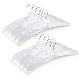 Amber Home 10 Pack 17 Inch Large White Satin Padded Hangers for Women Clothing, Anti Slip Cushioned Hangers for Sweaters, Wedding, Delicate Cashmere