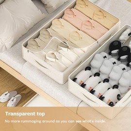 Underbed Storage Bags, 2 Pack 72L Under Bed Storage Box with Lid Foldable Wardrobe Storage Organiser with PVC Window, Reinforced Handle for Clothes, Blanket Comforters and Bedding