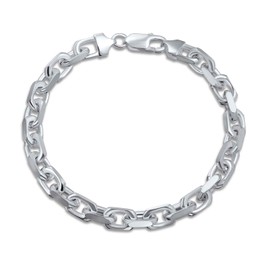 Mens 7MM Thick Solid Heavy .925 Sterling Silver Anchor Oval Forzata Chain Link Bracelet Made In Italy 8 Inch
