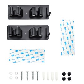 SRJQXH Broom Holder 2 Clips Tool Holder with 1 Hook, Stainless Steel Broom Holder, Suitable for Home, Kitchen, Bathroom, Garden, Garage, Utility Room