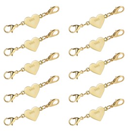 LHOEST Pack of 10 Heart Magnetic Clasp Chain 925, Bracelet Clasp, Heart Shape, Clasp for Bracelets, Magnetic Clasps for Chains, Jewellery, DIY Jewellery, Making Accessories (Gold)