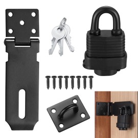 Stainless Steel Door Latch Hasp ＆ Padlock with Screws, 4 Inch Heavy Duty Padlock Hasp and Latch Staple, Waterproof Door Clasp Shed Lock Latch Staple