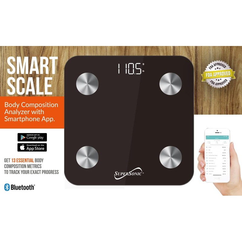 Supersonic SC-851BTS Bluetooth Enabled Fitness Weight Scale Tracker