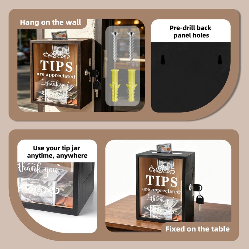 WNJ Wooden Tip Box with Lock & Slot - Secure